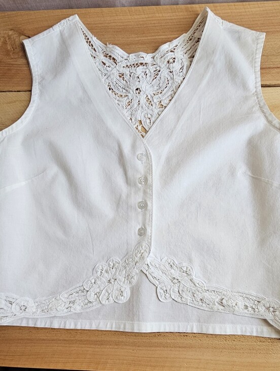 Together Tops - White Lace Trim Sleeveless Button Front Top